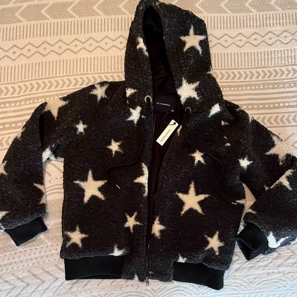 Beautiful NWT Oliviaceous Plush Stars Hoodie Jacket Sz Lg